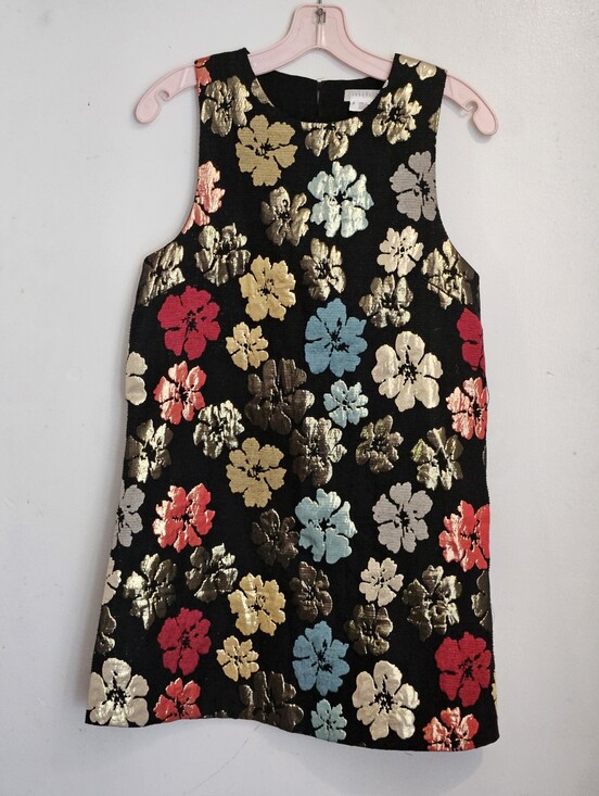 Cooperative Dresses & Skirts - Floral Metallic Jacquard Shift Dress - Black with Multicolor Flowers